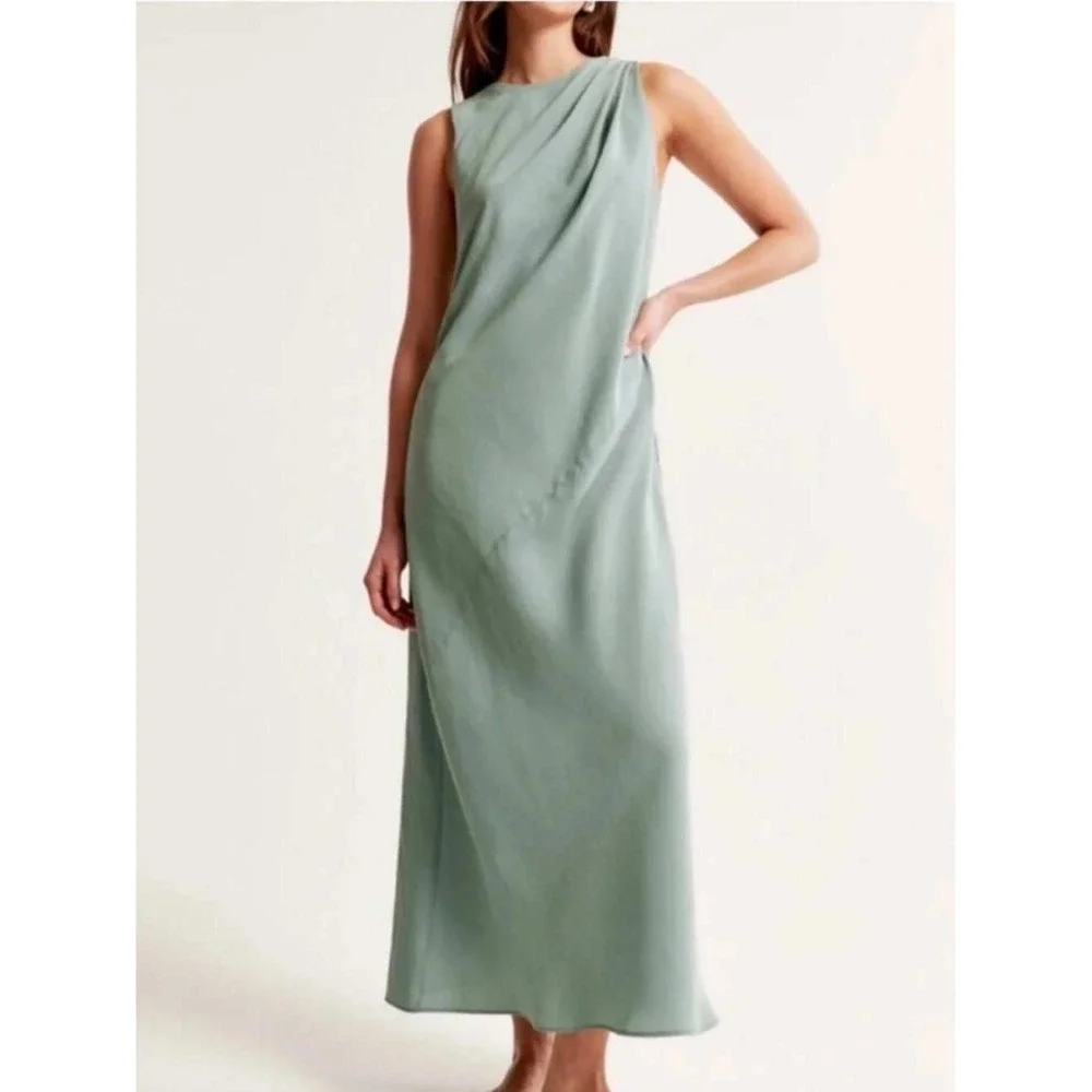 Abercrombie & Fitch Sage Green Draped Shoulder Sleeveless Maxi Dress L Cottage